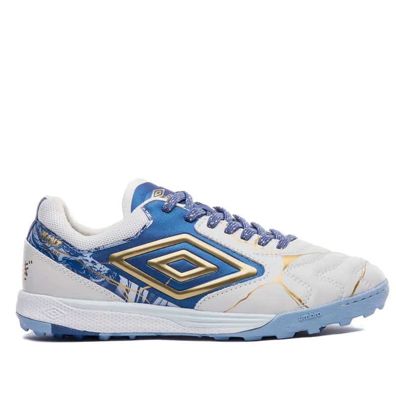 Chuteira Society Umbro Bump Pro Kintsugi Azul/Dourado - Lojas Radan