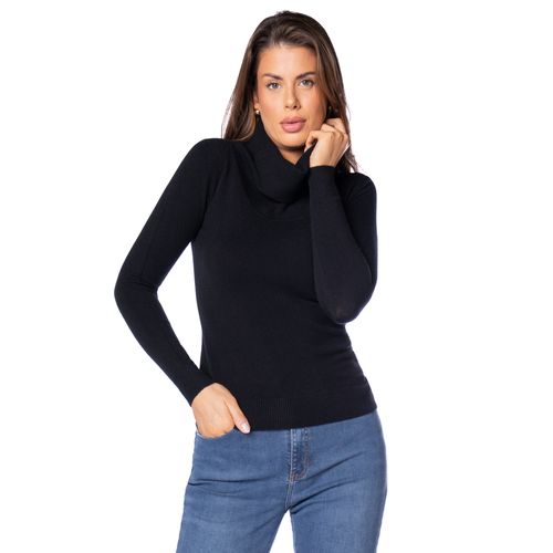 Blusa Feminina Facinelli Viscose Gola Alta Preto