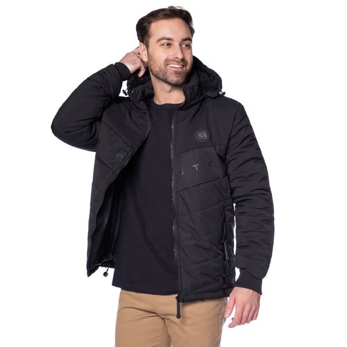 Jaqueta Puffer Masculina Gangster Capuz Peluciado Preto