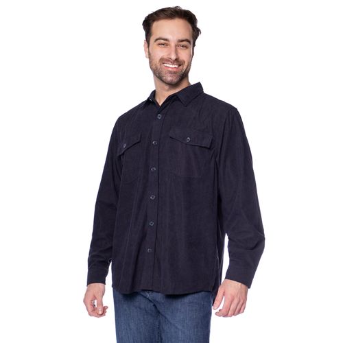 Camisa Masculina Broken Rules Suede com Bolsos Marinho