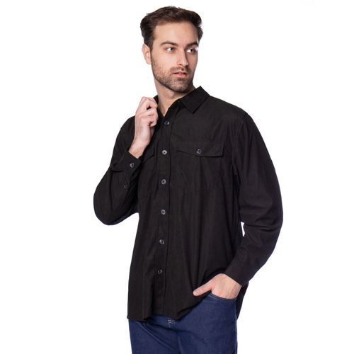 Camisa Masculina Broken Rules Suede com Bolsos Preto
