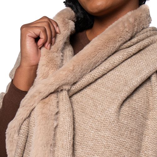 Cachecol Feminino Biamar Com Borda De Pele E Passador Bege