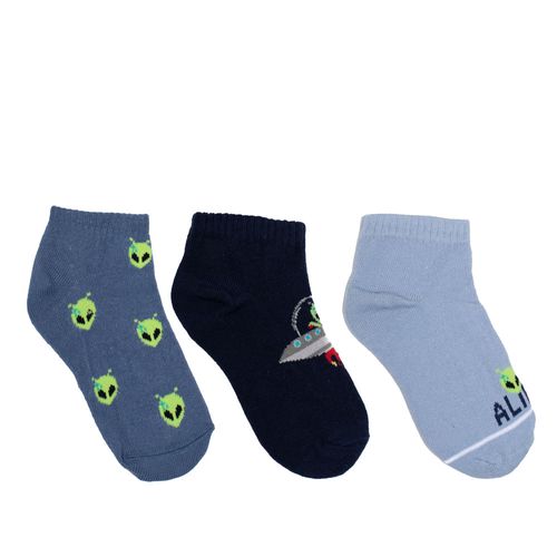Meia Infantil Selene Kit 3 Pares Cano Médio Azul