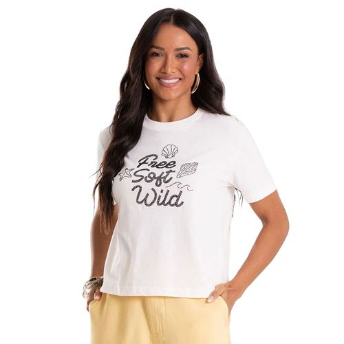 Camiseta Feminina Rovitex Estampa Com Brilho Off White