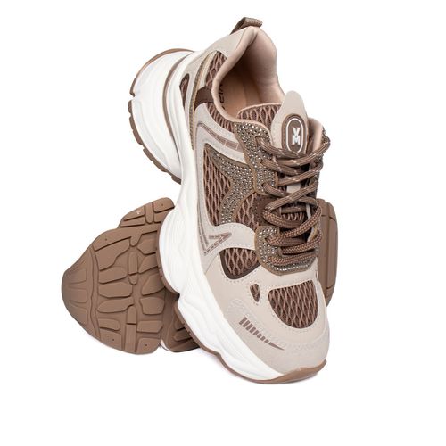 Tênis Feminino Via Marte Chunky Strass Marrom/Bege