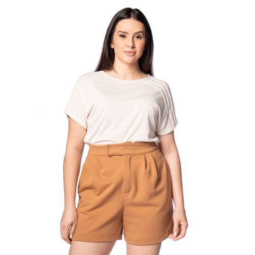 Blusa Feminina Olho Fatal Visco Tricot Nervuras Bege Claro